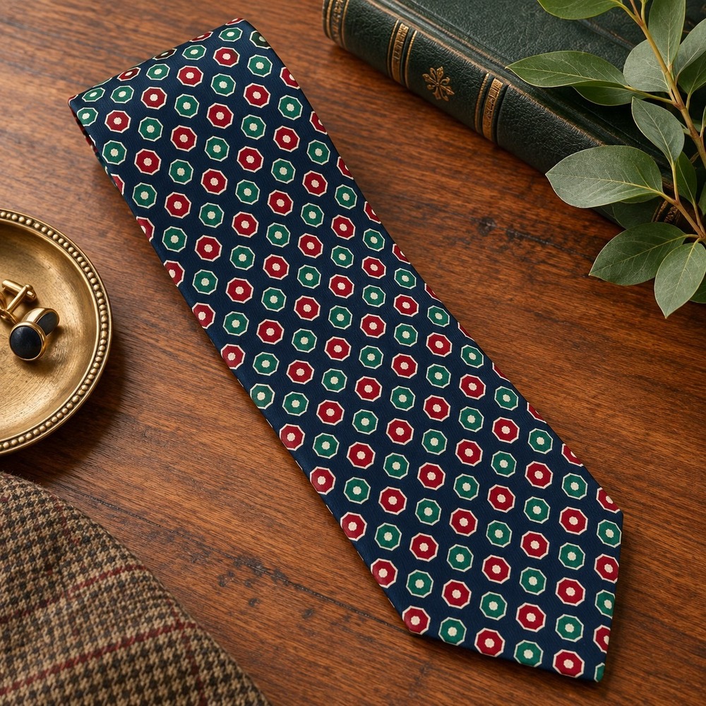 Brooks Brothers 100% Silk Men's Necktie Geometric Foulard Print Preppy Corpcore